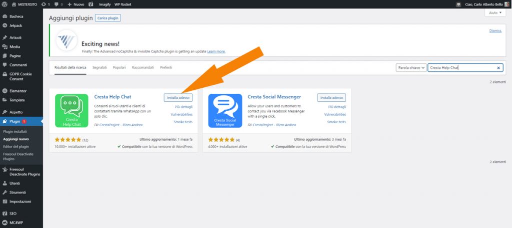 installare il plugin Cresta