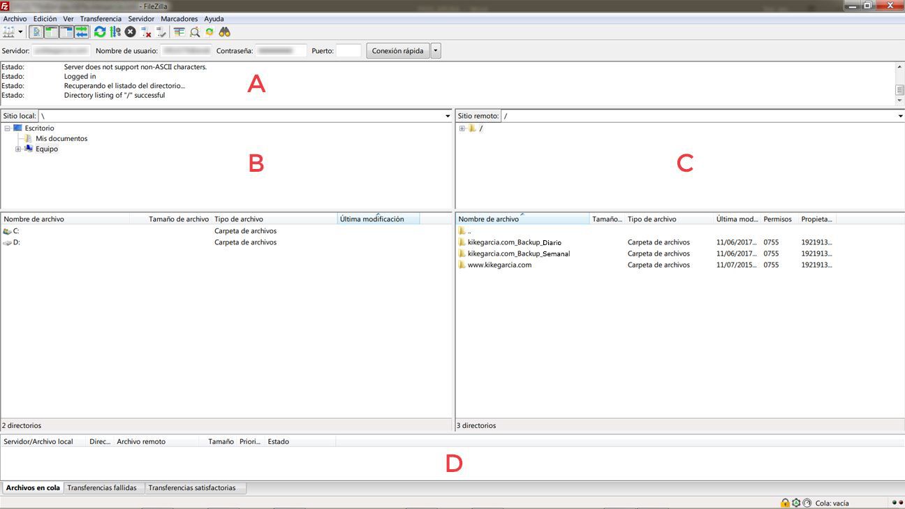Pannello di controllo filezilla