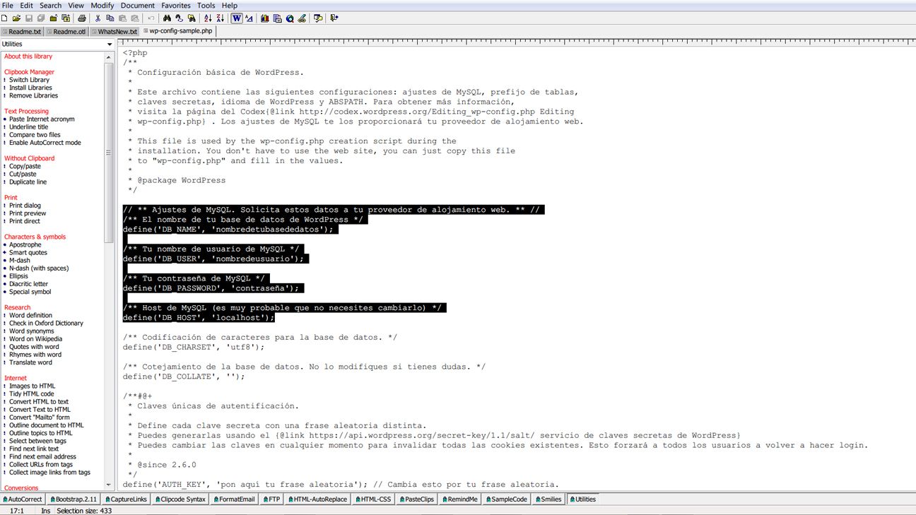 Modificare il file wp-config