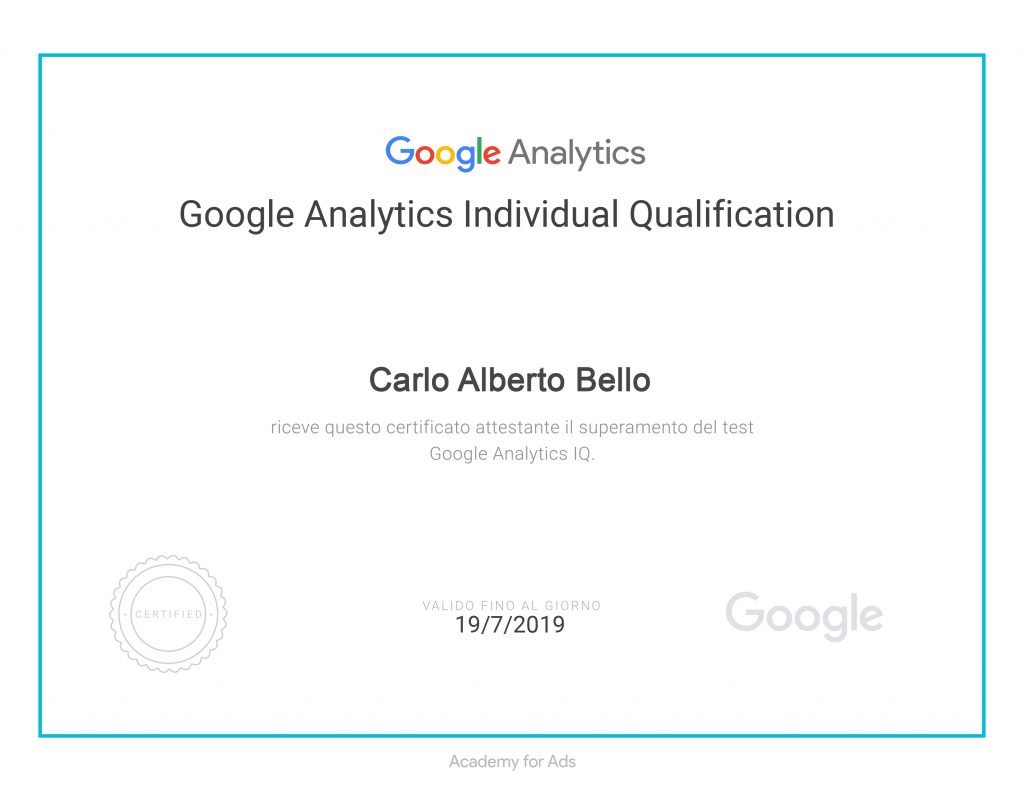 certificazione in Google Analytics