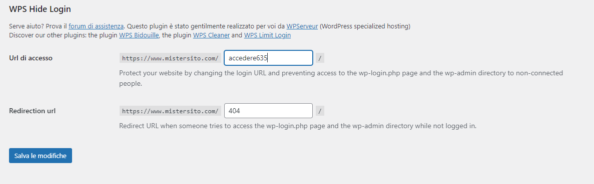 modificare l'URL del modulo di accesso all'amministrazione di WordPress